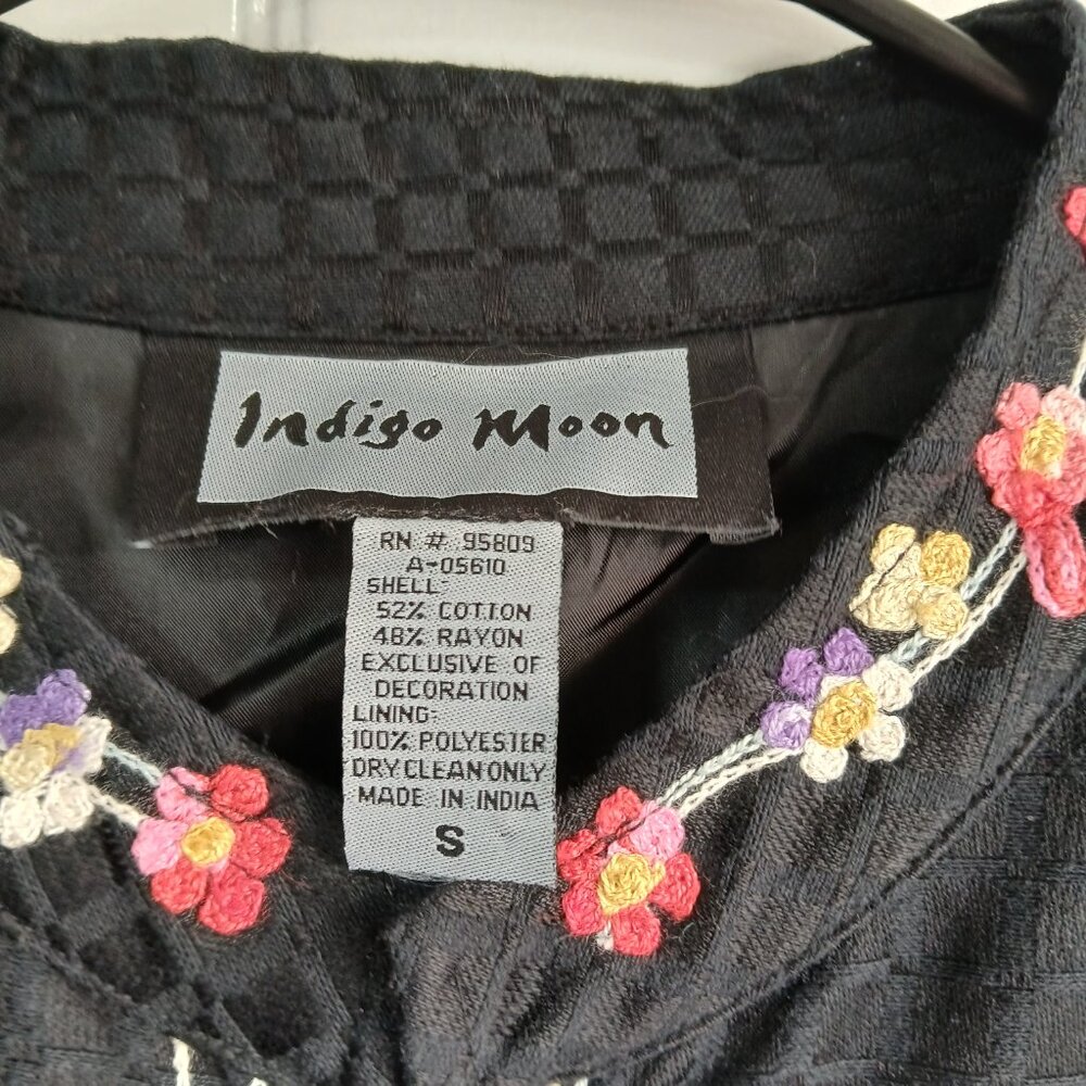 Vintage Indigo Moon Embroidered Floral Nehru Jacket with Glass Beads Size Small - Picture 4 of 12